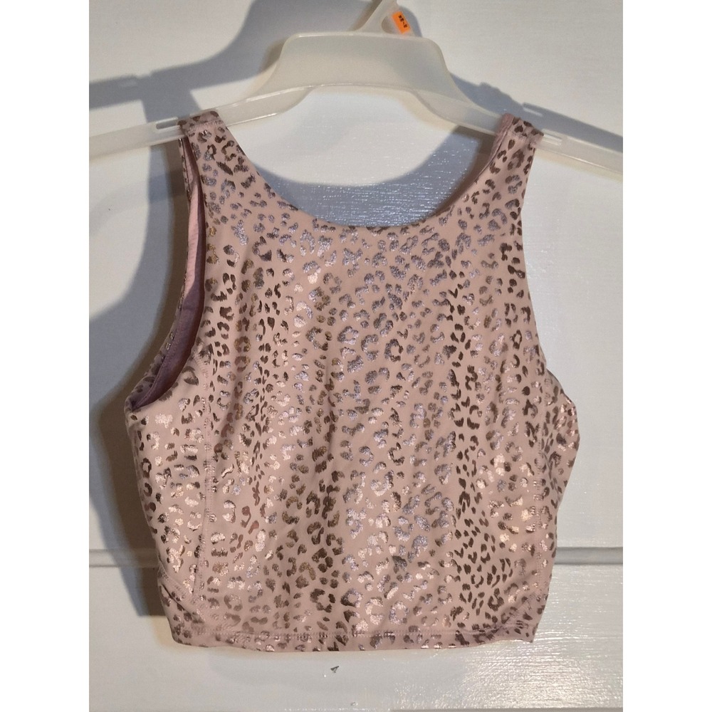 Crane Pink Metallic Leopard Print High Neck Athletic Crop Top Small